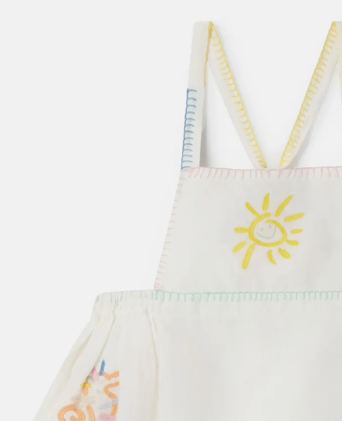 Kids Dresses and Jumpsuits Stella McCartney Summer Doodles Embroidery Pinafore Dress Ivory