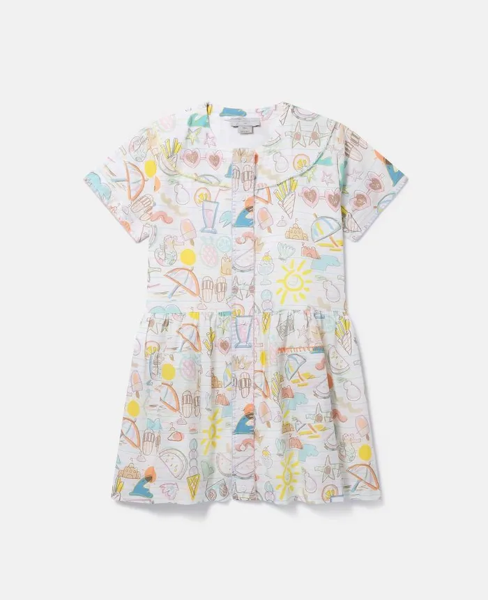 Kids Dresses and Jumpsuits Stella McCartney Summer Doodles Print Shirt Dress Ivory Multicolour