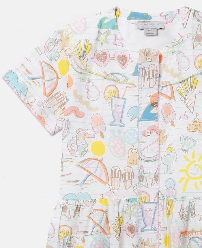 Kids Dresses and Jumpsuits Stella McCartney Summer Doodles Print Shirt Dress Ivory Multicolour