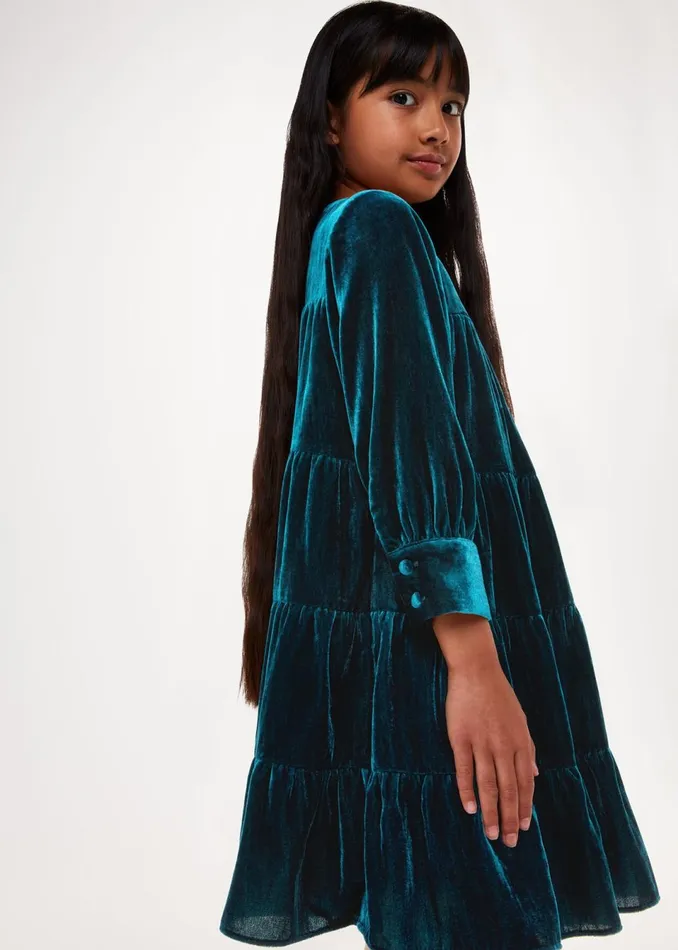 Kids Dresses and Jumpsuits Whistles Teal Sawyer Tiered Velvet Dress
