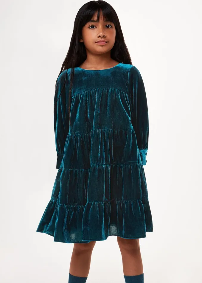 Kids Dresses and Jumpsuits Whistles Teal Sawyer Tiered Velvet Dress