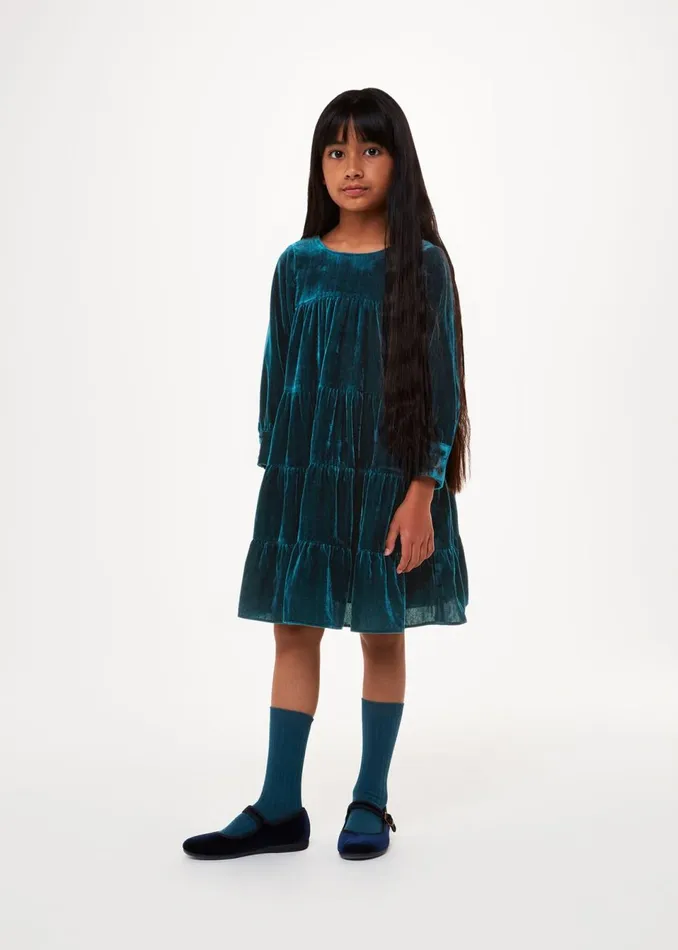 Kids Dresses and Jumpsuits Whistles Teal Sawyer Tiered Velvet Dress