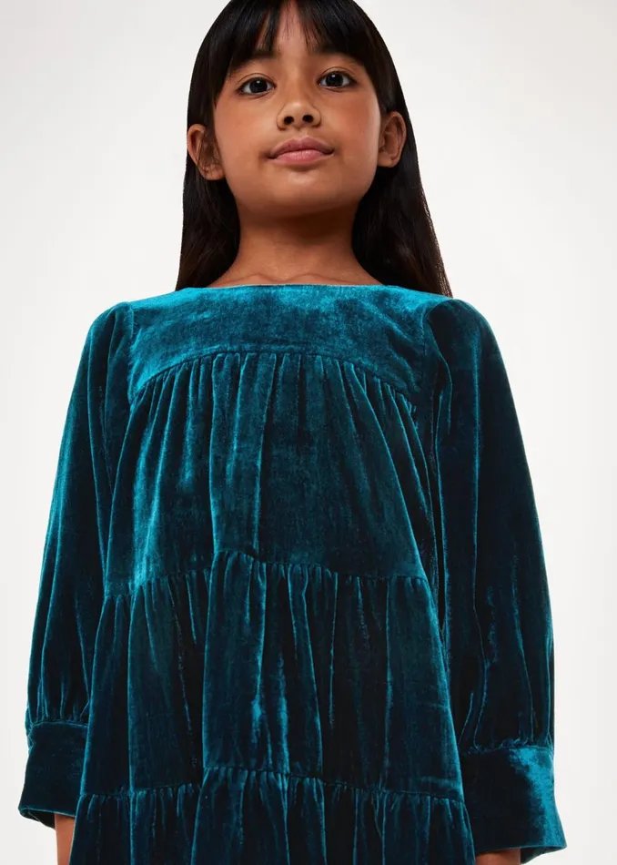 Kids Dresses and Jumpsuits Whistles Teal Sawyer Tiered Velvet Dress