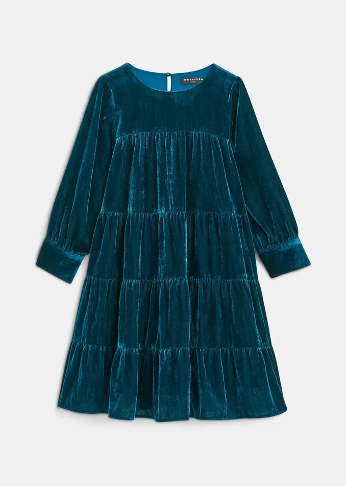 Kids Dresses and Jumpsuits Whistles Teal Sawyer Tiered Velvet Dress