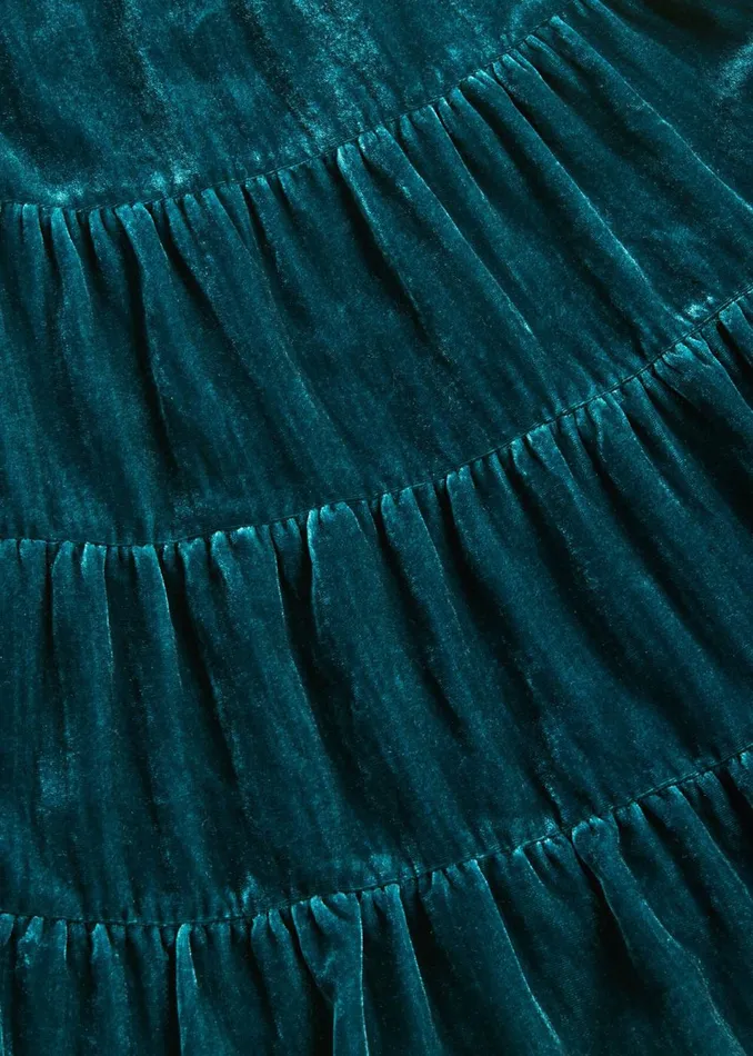 Kids Dresses and Jumpsuits Whistles Teal Sawyer Tiered Velvet Dress
