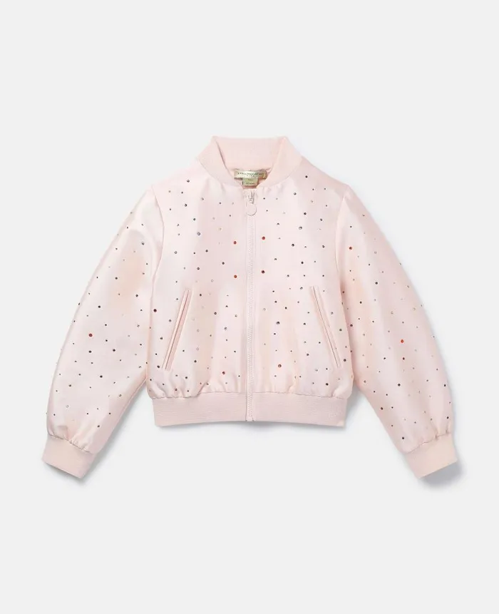 Kids Outerwear Stella McCartney Bejeweled Satin Bomber Jacket Pink