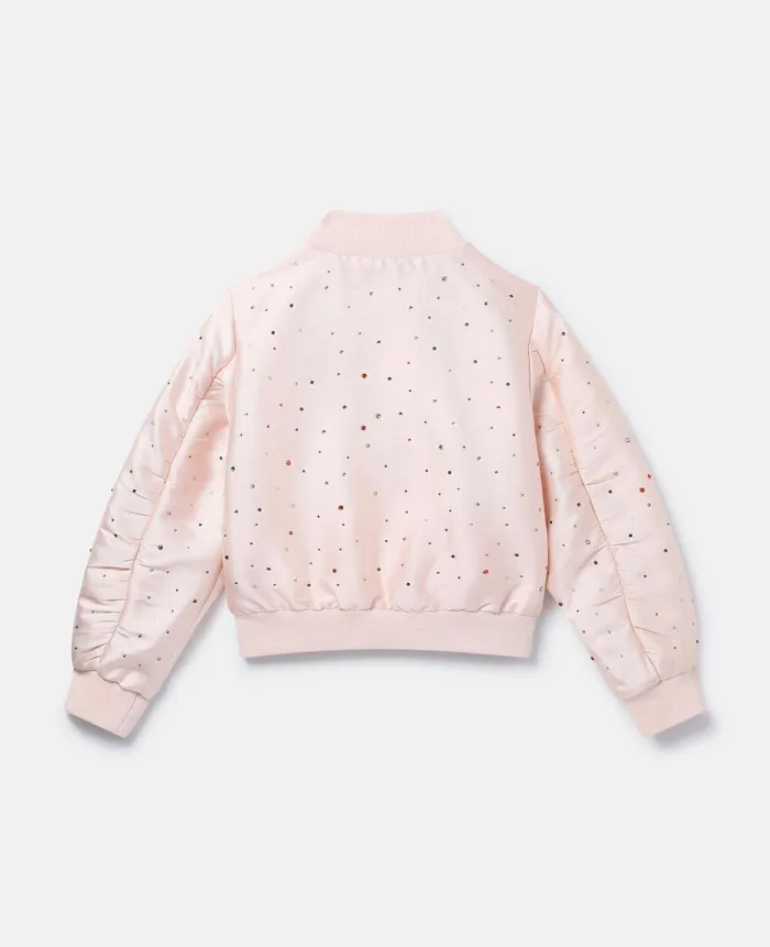 Kids Outerwear Stella McCartney Bejeweled Satin Bomber Jacket Pink