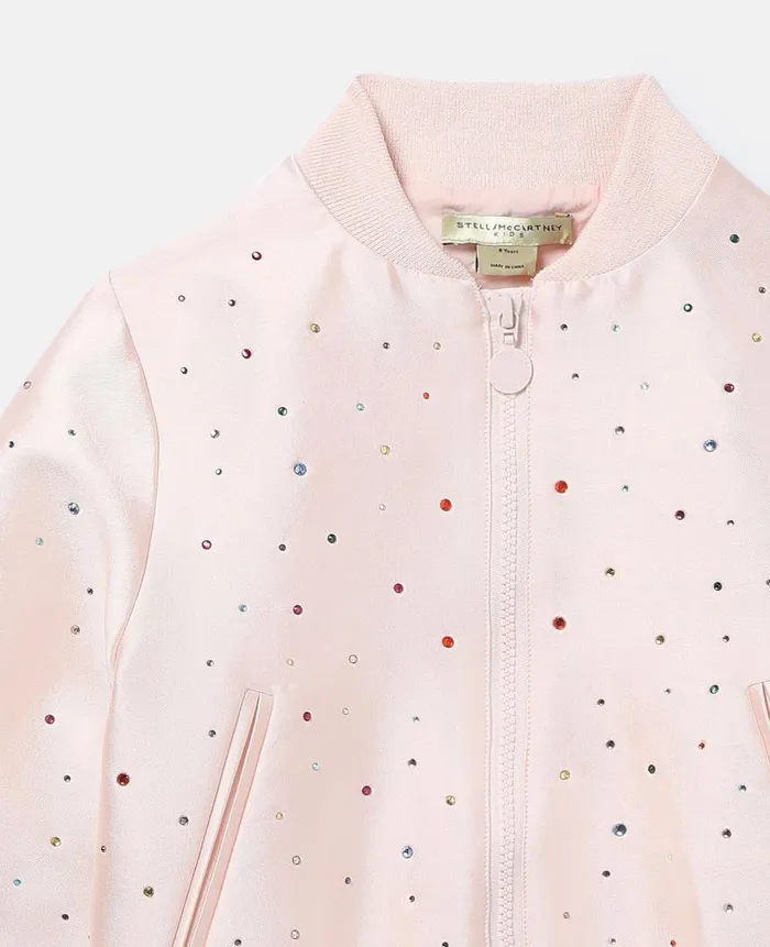 Kids Outerwear Stella McCartney Bejeweled Satin Bomber Jacket Pink
