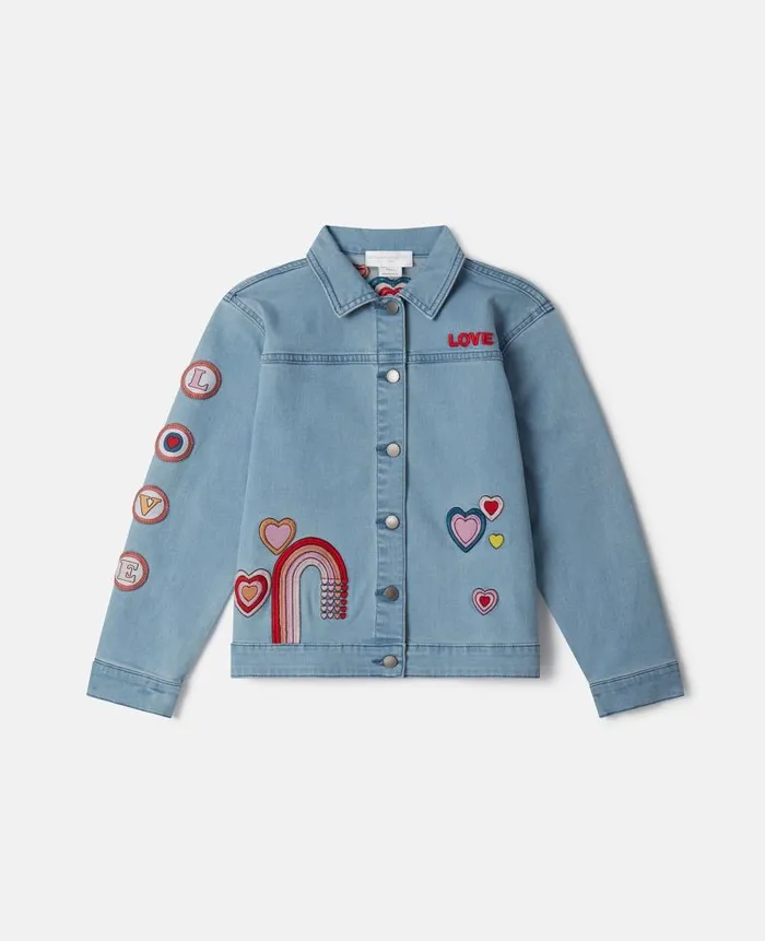 Kids Outerwear Stella McCartney I Love You Embroidered Denim Jacket I Love You Kids Outerwear Stella McCartney I Love You Embroidered Denim Jacket I Love You