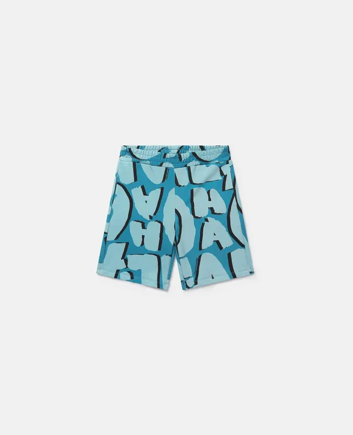 Kids Pants and Shorts Stella McCartney Aloha Lettering Jersey Shorts Bright Blue Kids Pants and Shorts Stella McCartney Aloha Lettering Jersey Shorts Bright Blue