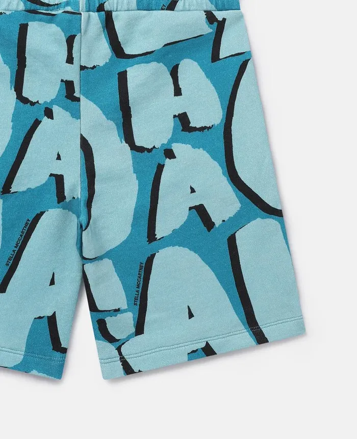Kids Pants and Shorts Stella McCartney Aloha Lettering Jersey Shorts Bright Blue