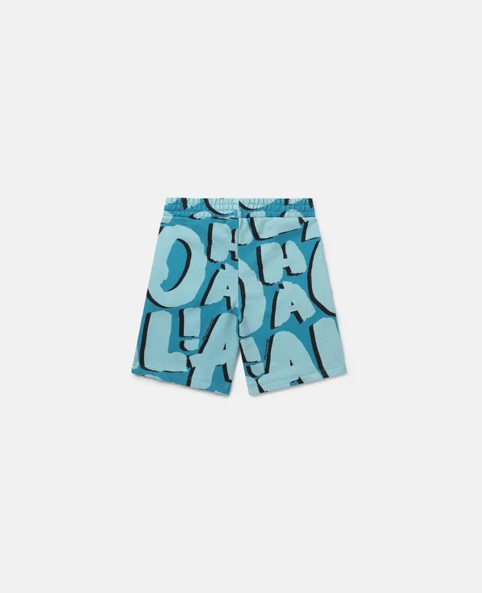 Kids Pants and Shorts Stella McCartney Aloha Lettering Jersey Shorts Bright Blue