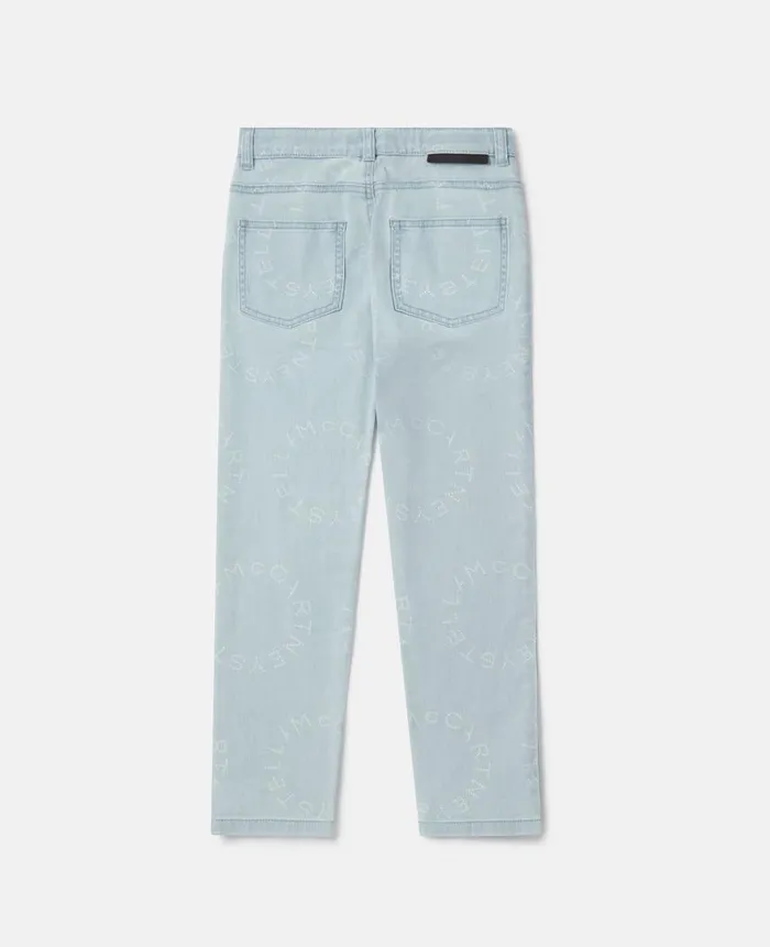 Kids Pants and Shorts Stella McCartney Medallion Logo Straight Leg Jeans Blue