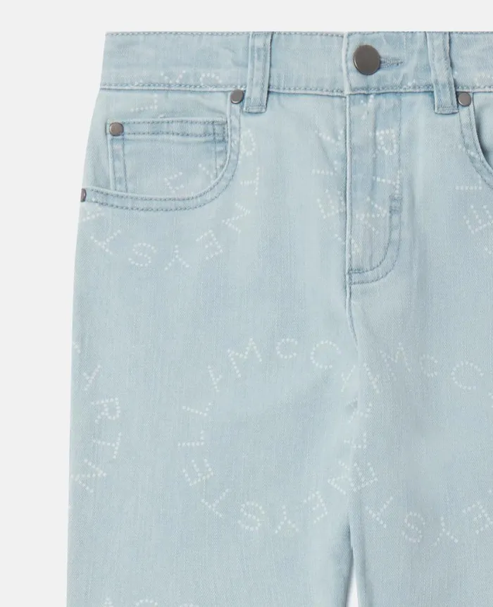 Kids Pants and Shorts Stella McCartney Medallion Logo Straight Leg Jeans Blue