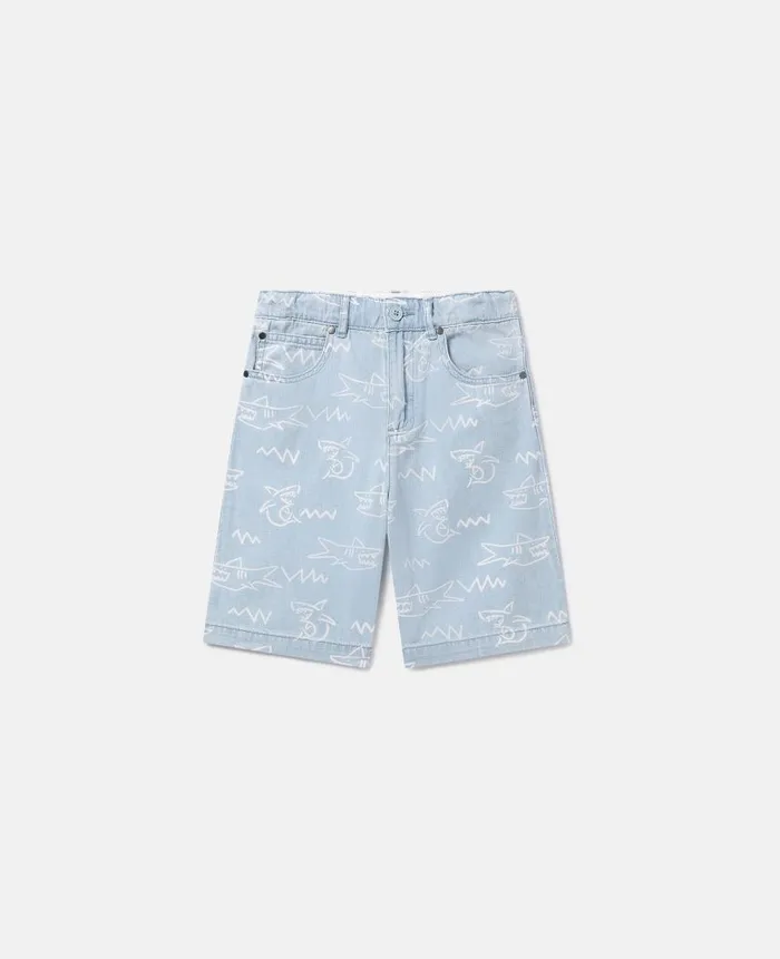 Kids Pants and Shorts Stella McCartney Shark Print Denim Shorts Blue
