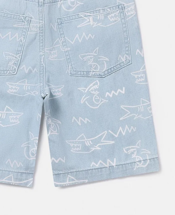 Kids Pants and Shorts Stella McCartney Shark Print Denim Shorts Blue