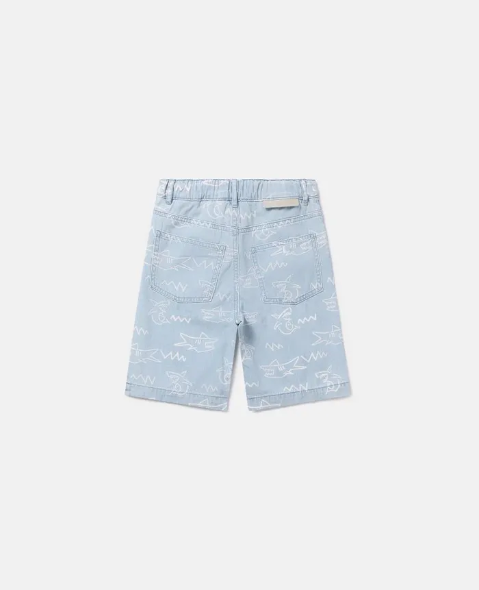 Kids Pants and Shorts Stella McCartney Shark Print Denim Shorts Blue