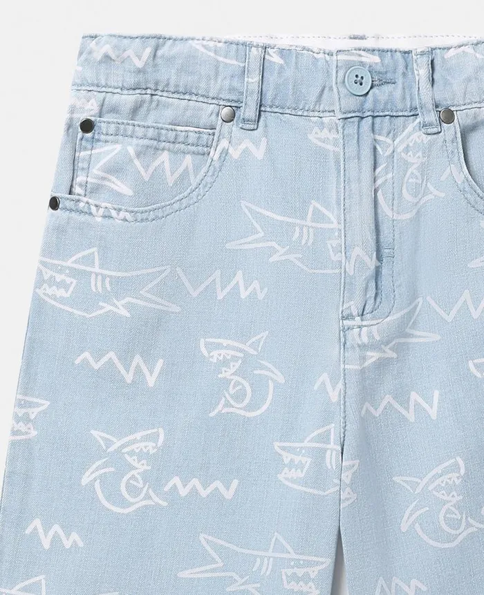 Kids Pants and Shorts Stella McCartney Shark Print Denim Shorts Blue