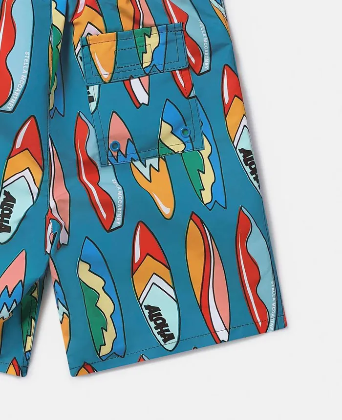 Kids Pants and Shorts Stella McCartney Surfboard Print Swimming Trunks Blue Multicolour