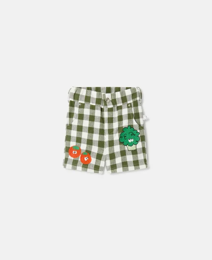 Kids Pants and Shorts Stella McCartney Veggie Embroidery Gingham Shirt Greenwhite Kids Pants and Shorts Stella McCartney Veggie Embroidery Gingham Shirt Greenwhite