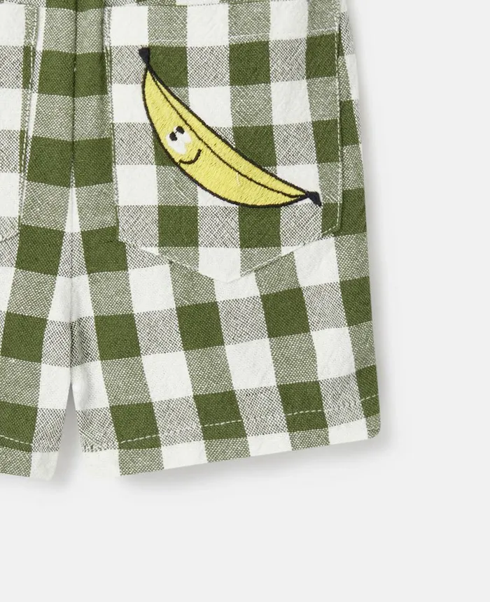 Kids Pants and Shorts Stella McCartney Veggie Embroidery Gingham Shirt Greenwhite