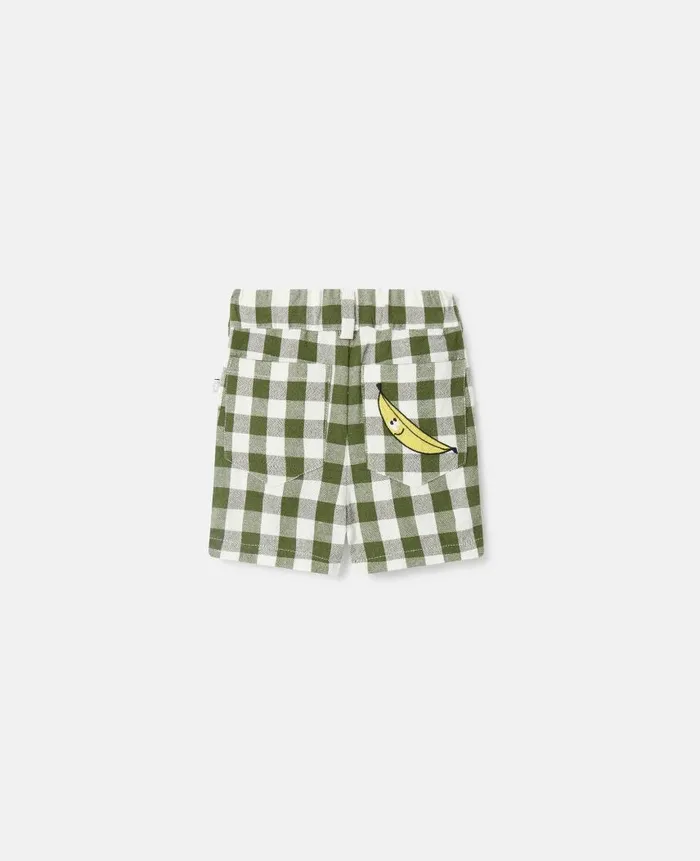 Kids Pants and Shorts Stella McCartney Veggie Embroidery Gingham Shirt Greenwhite