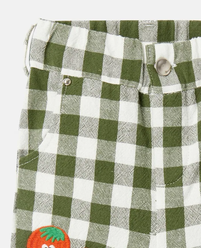 Kids Pants and Shorts Stella McCartney Veggie Embroidery Gingham Shirt Greenwhite