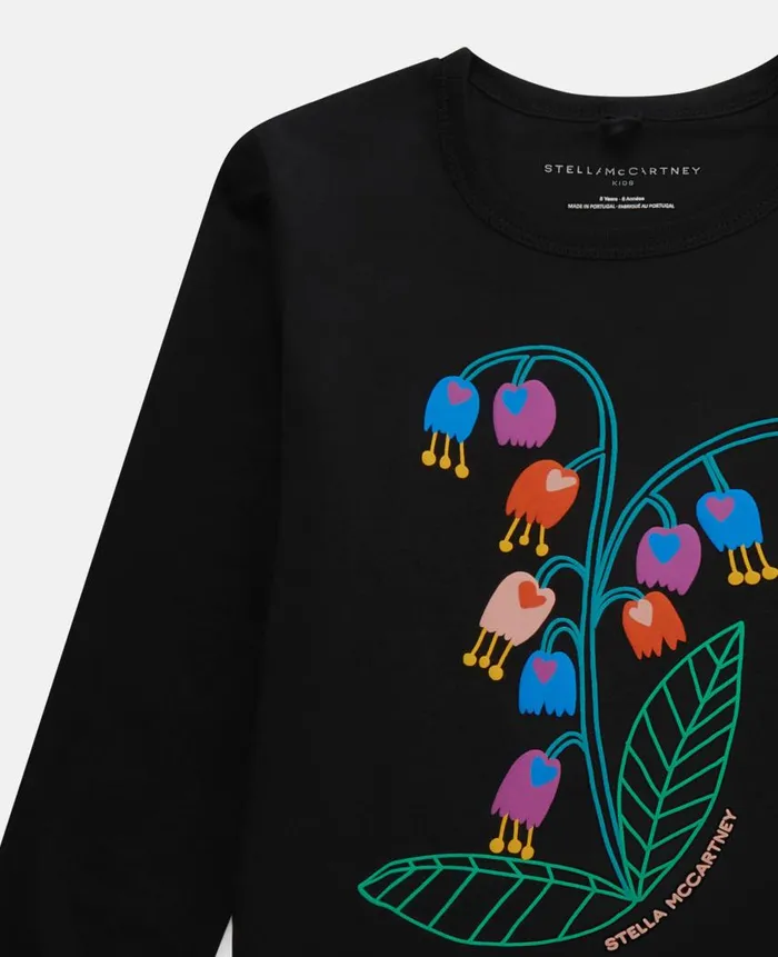 Kids Sweaters and Cardigans Stella McCartney Flower Embroidery Long Sleeve TShirt Black