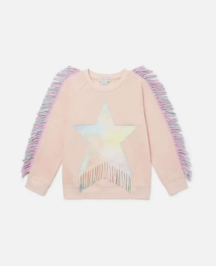 Kids Sweaters and Cardigans Stella McCartney Fringed Star Sweatshirt Pink