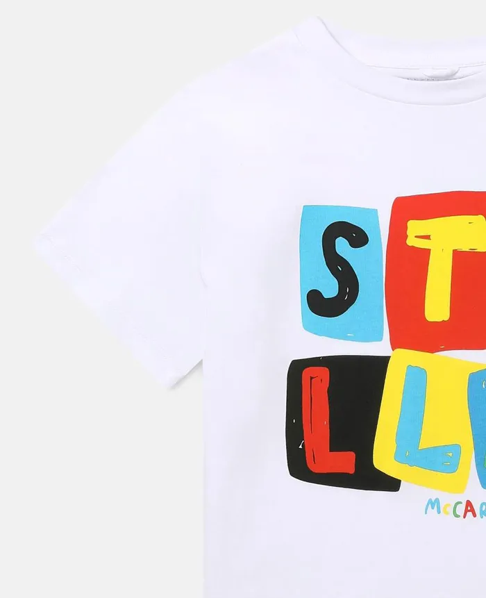 Kids TShirts And Sweatshirt Stella McCartney Letter Blocks Print TShirt White