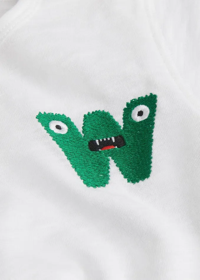Kids Tops Whistles White Monster Embroidered T Shirt