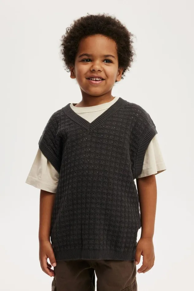 Kingsley Knit Vest Rabbit Grey Boys Cotton On Jackets and Sweaters