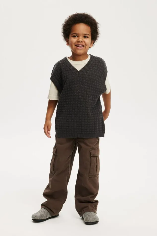 Kingsley Knit Vest Rabbit Grey Boys Cotton On Jackets and Sweaters