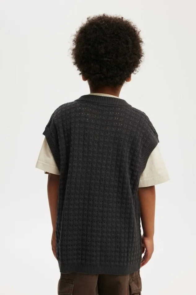 Kingsley Knit Vest Rabbit Grey Boys Cotton On Jackets and Sweaters