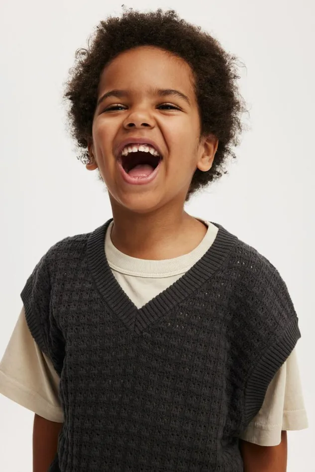 Kingsley Knit Vest Rabbit Grey Boys Cotton On Jackets and Sweaters
