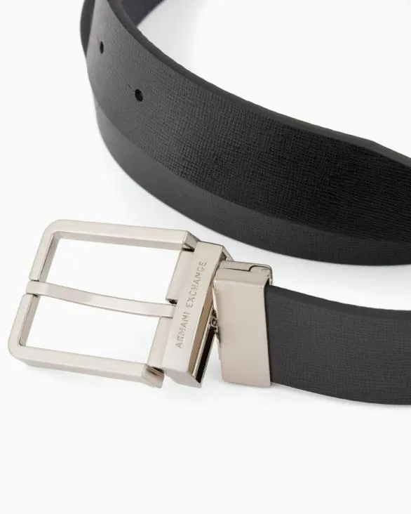 Leather Belt Set With Two Prongs Black Men Armani Belts