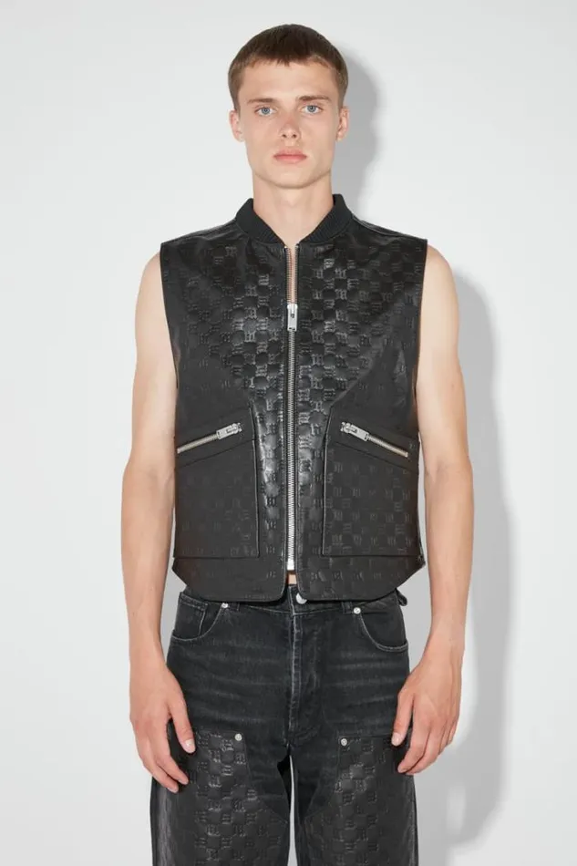 Leather Monogram Embossed Vest Black Men MISBHV Outerwear