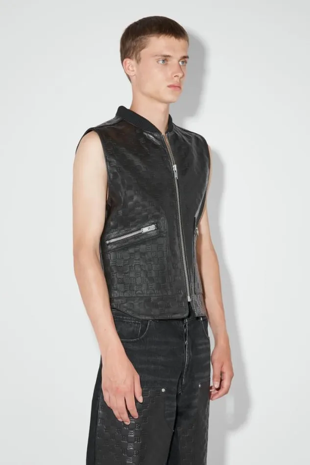 Leather Monogram Embossed Vest Black Men MISBHV Outerwear