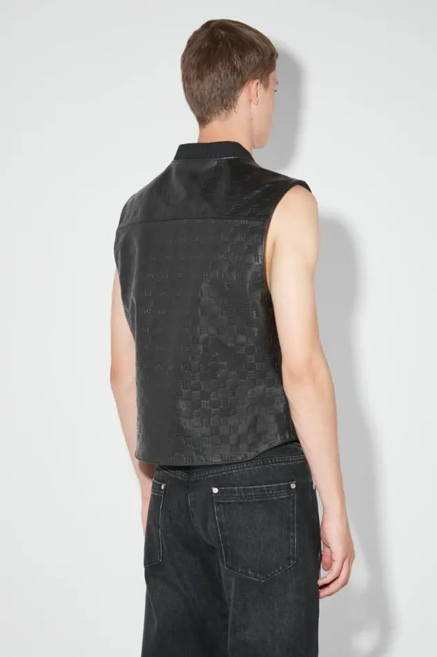 Leather Monogram Embossed Vest Black Men MISBHV Outerwear