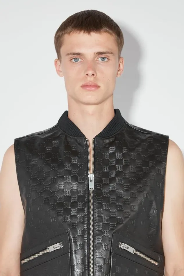 Leather Monogram Embossed Vest Black Men MISBHV Outerwear