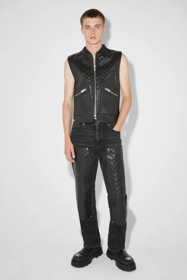Leather Monogram Embossed Vest Black Men MISBHV Outerwear