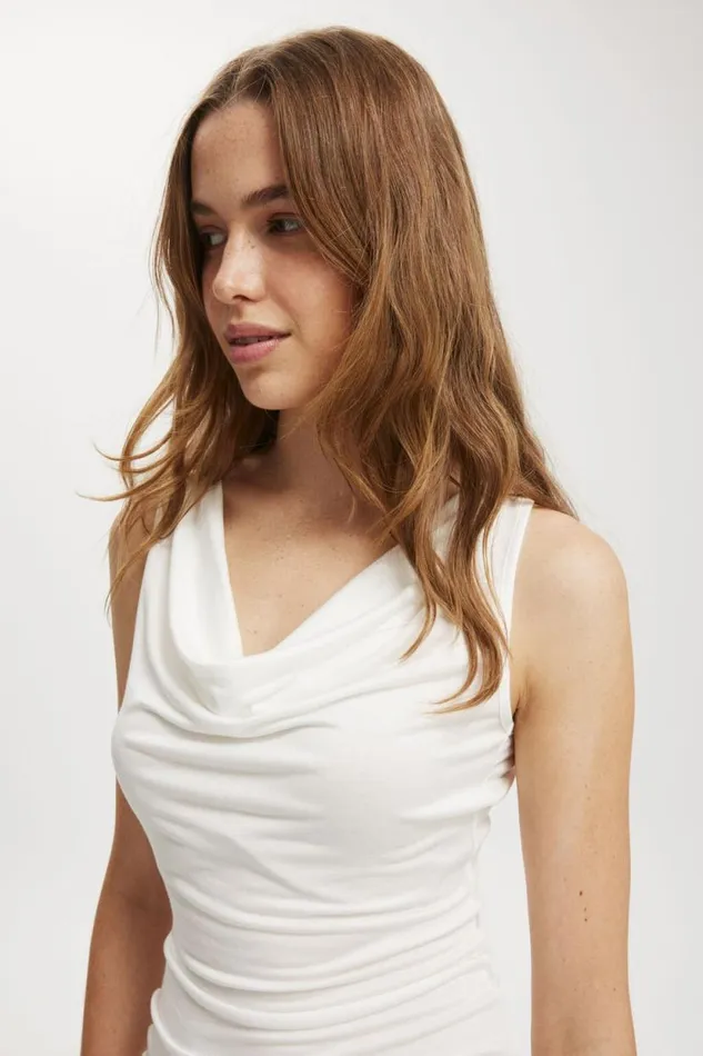 Lexa Tie Back Cowl Neck Top Natural White Women Cotton On Tops