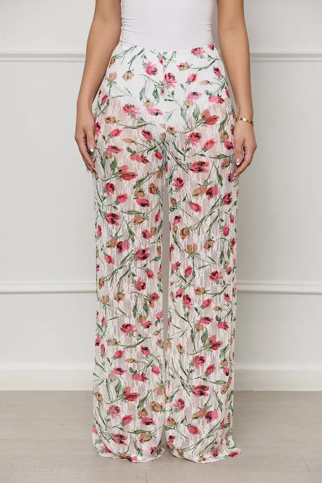 Lilly039s Kloset Bottoms Women Throwing Roses Lace Pants White MultiFINAL SALE