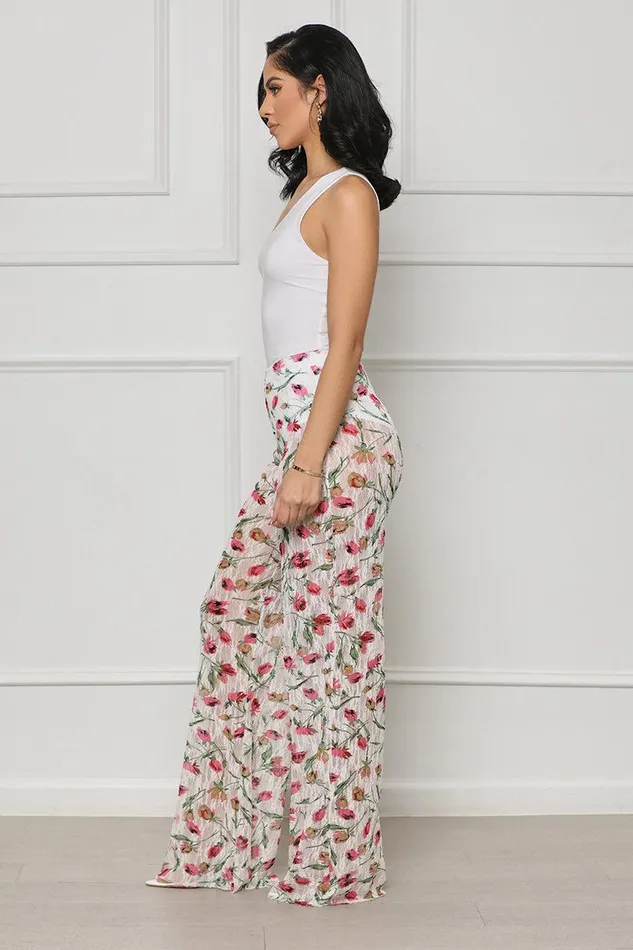 Lilly039s Kloset Bottoms Women Throwing Roses Lace Pants White MultiFINAL SALE