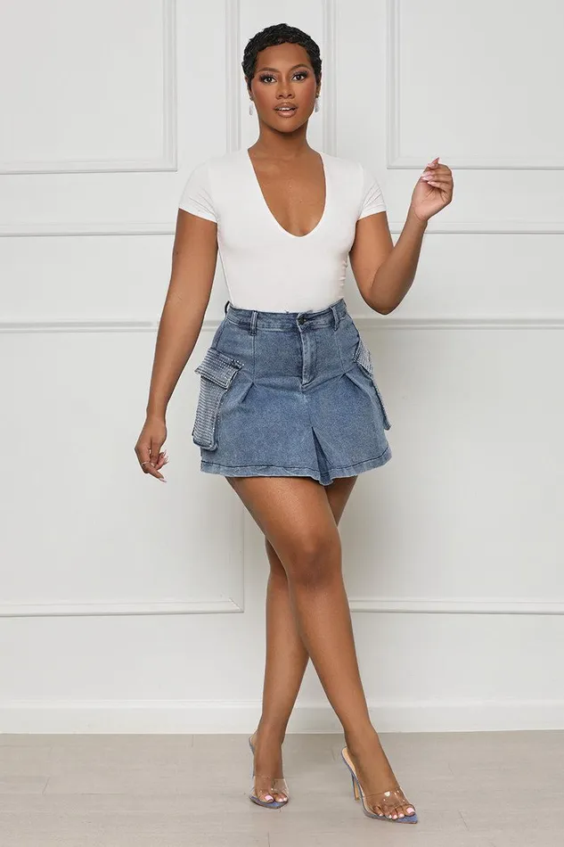 Lilly039s Kloset Denim Women Flare Denim Rhinestone Skirt Medium Wash FINAL SALE