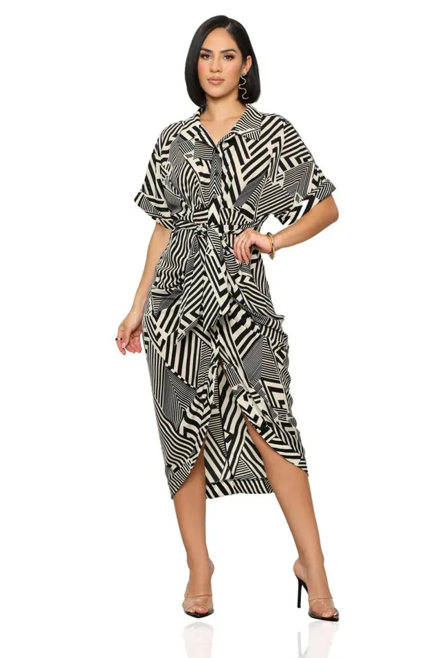 Lilly039s Kloset Dresses Women Get Ziggy Midi Dress Black and White
