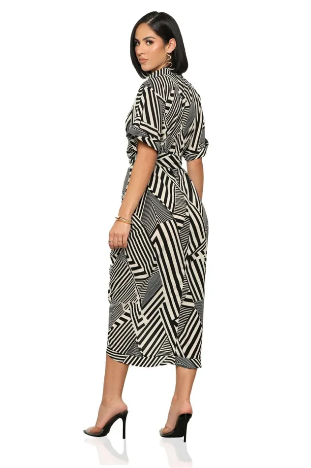 Lilly039s Kloset Dresses Women Get Ziggy Midi Dress Black and White