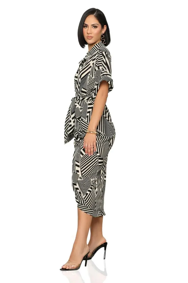 Lilly039s Kloset Dresses Women Get Ziggy Midi Dress Black and White