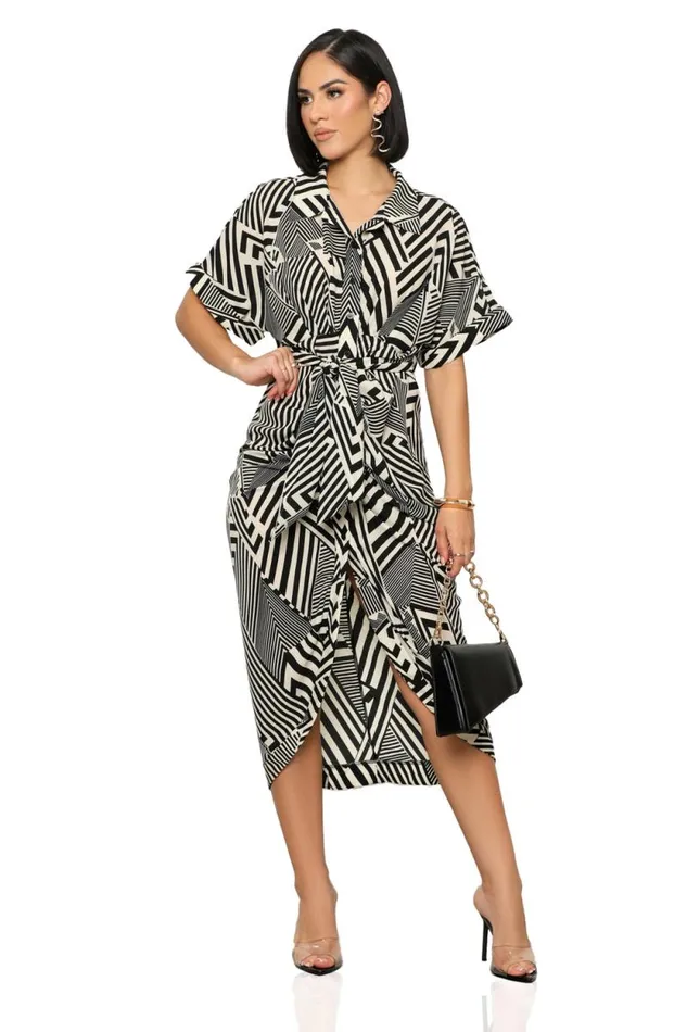 Lilly039s Kloset Dresses Women Get Ziggy Midi Dress Black and White