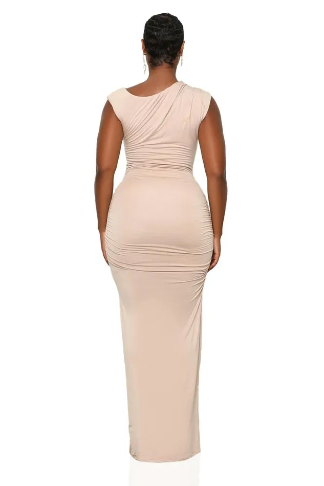 Lilly039s Kloset Dresses Women That Girl Ruched Maxi Dress Beige
